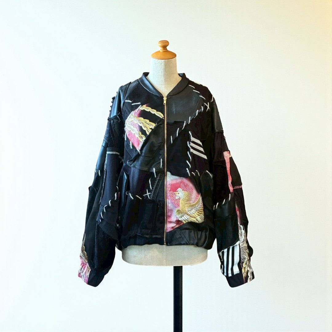 Kurotomesode × Vintage Reconstructed MA-1 Jacket Unisex One-of-a-kind zivun