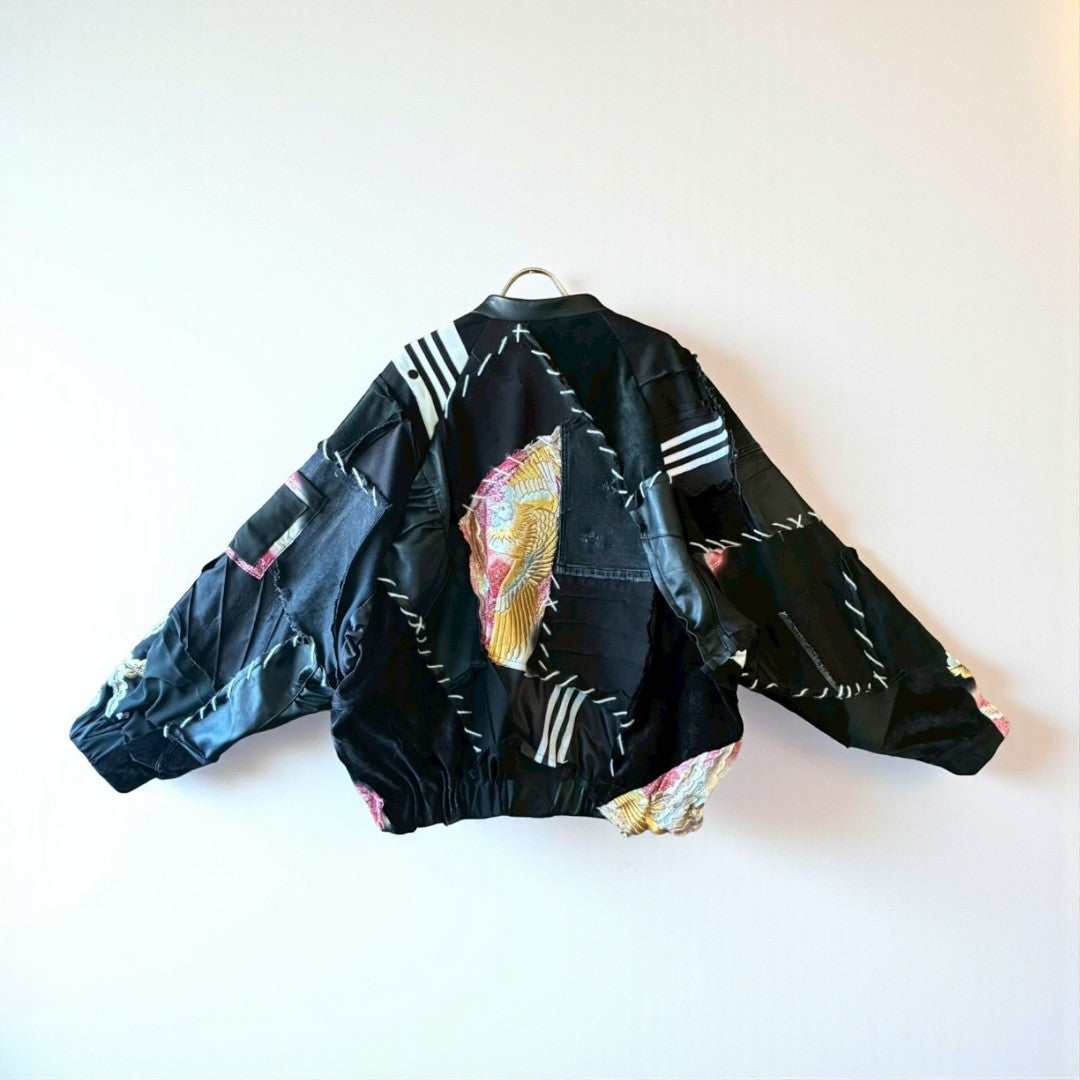 Kurotomesode × Vintage Reconstructed MA-1 Jacket Unisex One-of-a-kind zivun