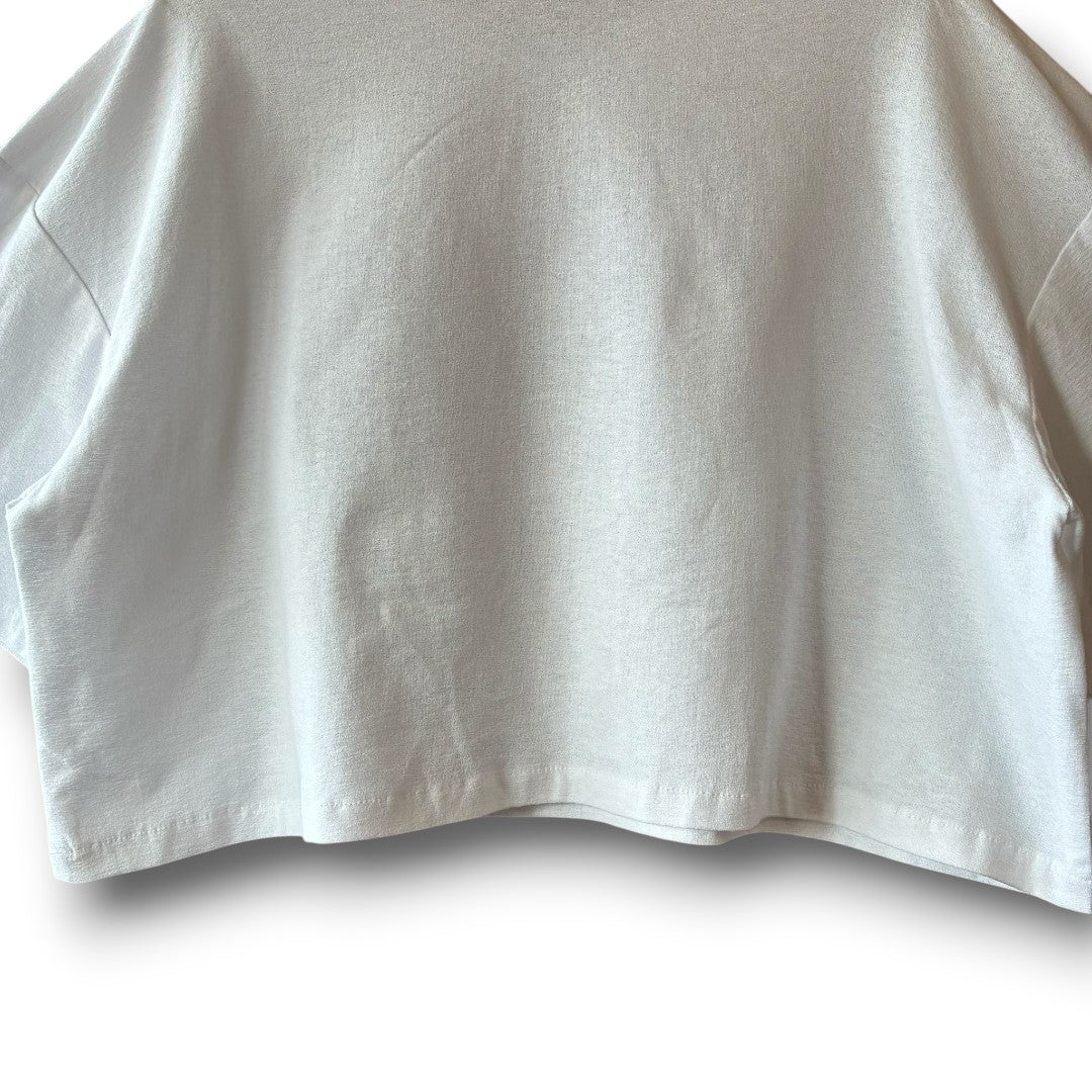 zivun Reconstructed Flower Patchwork Cropped T-Shirt | One-of-a-Kind White Tee | OLD FLIP