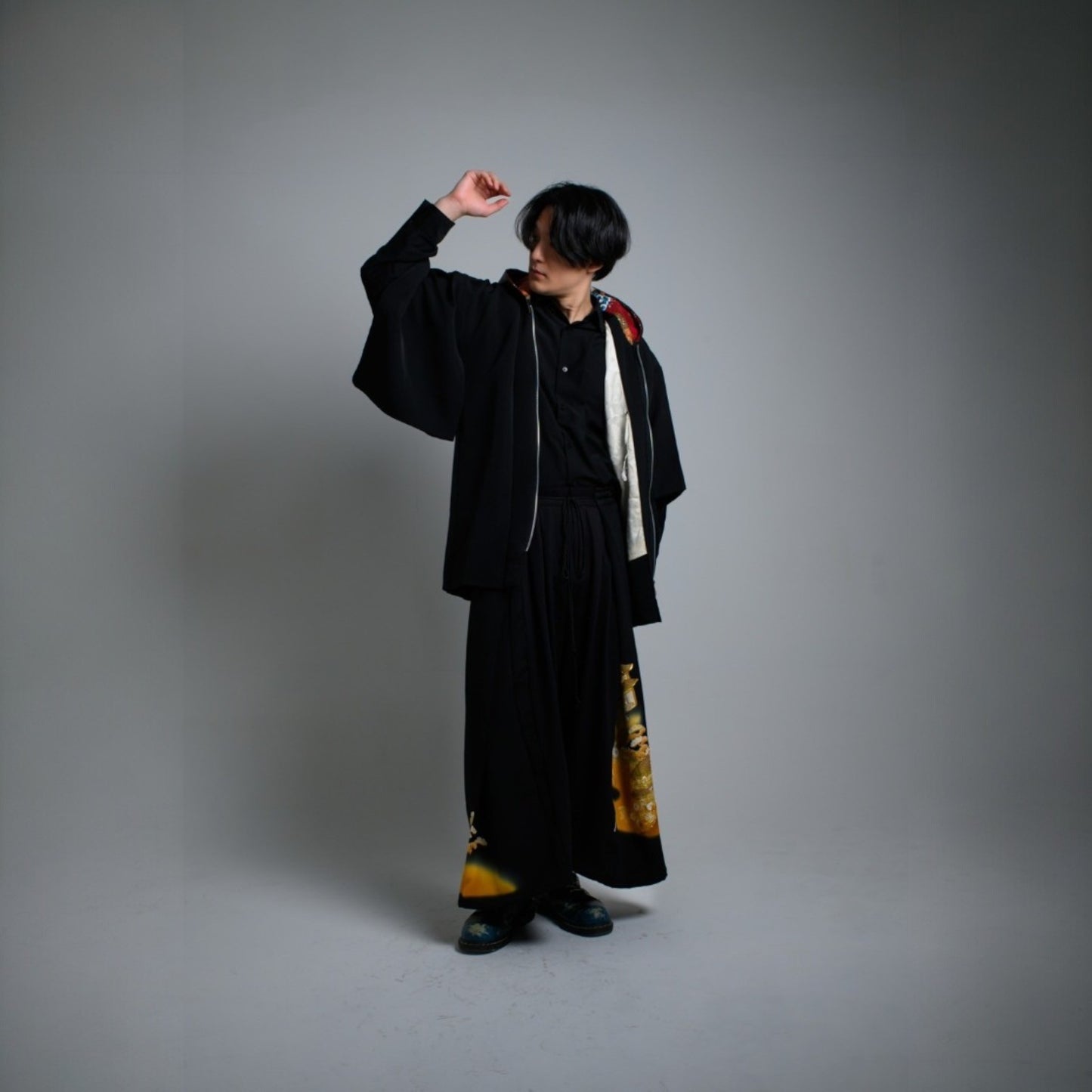 Hoodie Parka Kimono Obi Zip Women's Men's Oversized Remake Kimono Hoodie Black Recollect Ariake Garden Store