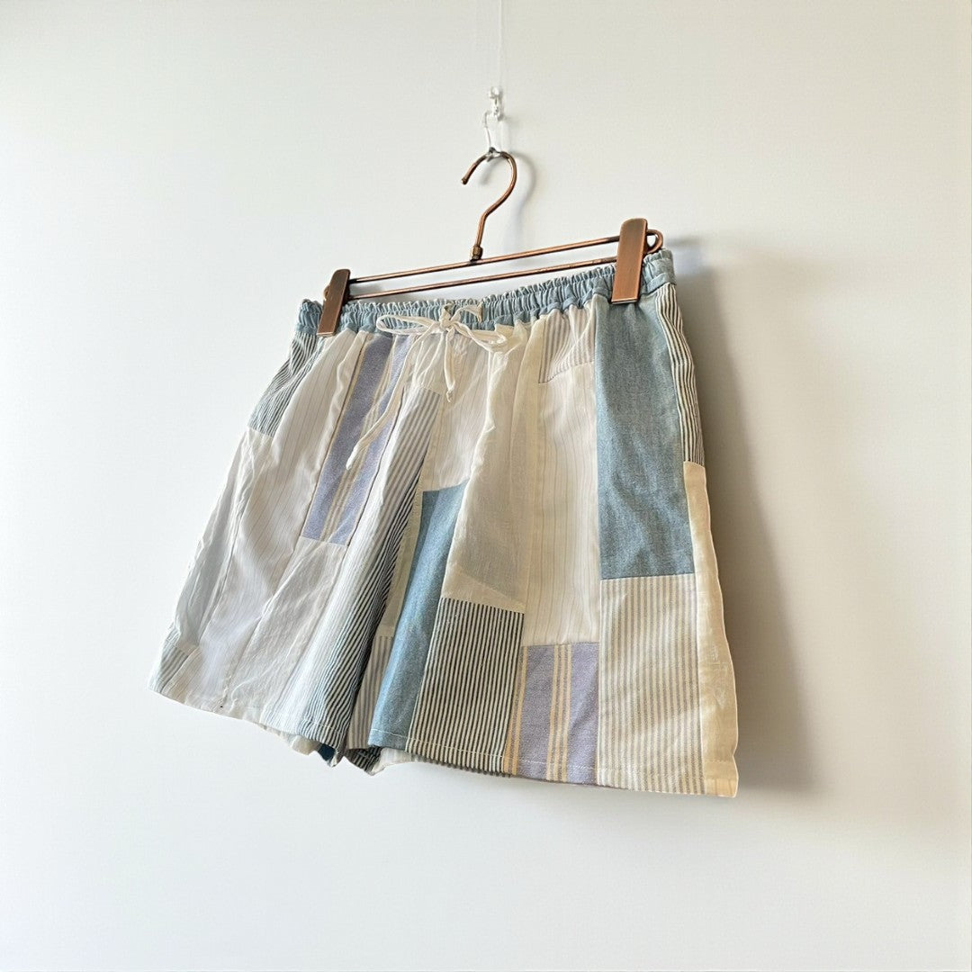 Reconstructed Patchwork Short Pants Upcycled Fabric Unisex One-of-a-kind