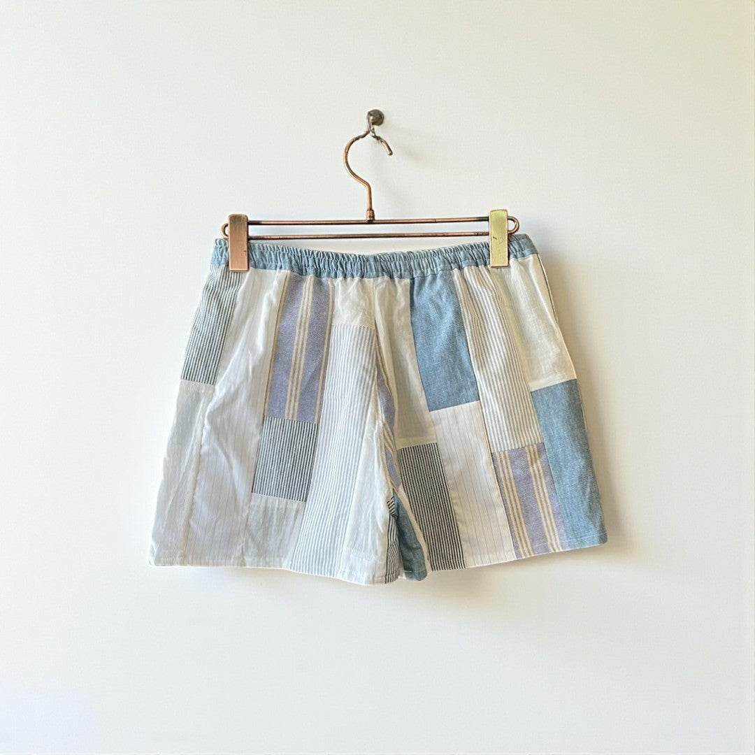 Reconstructed Patchwork Short Pants Upcycled Fabric Unisex One-of-a-kind