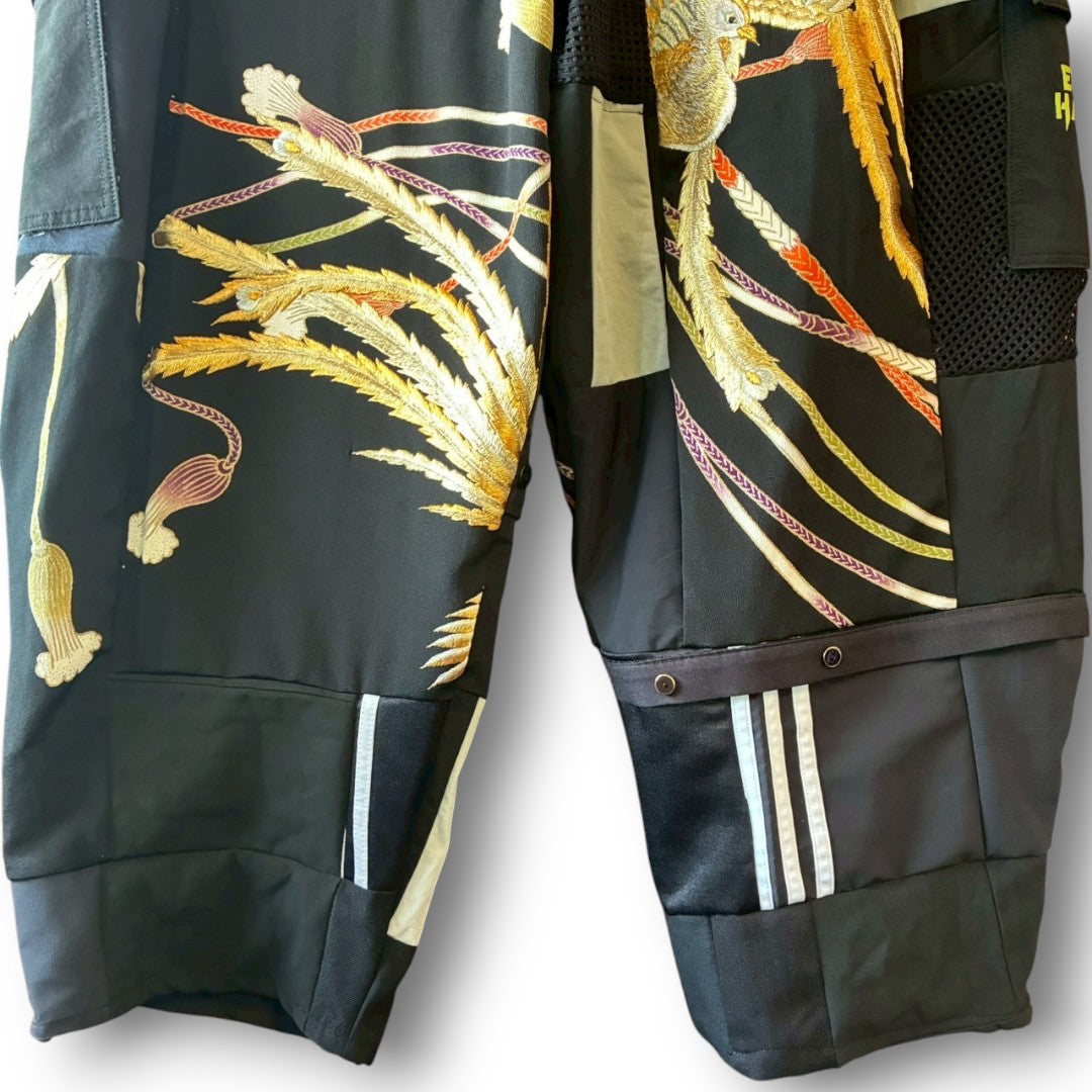 Kurotomesode × Mixed Materials Reconstructed Easy Pants Embroidered Denim & Nylon Mix One-of-a-kind Unisex zivun