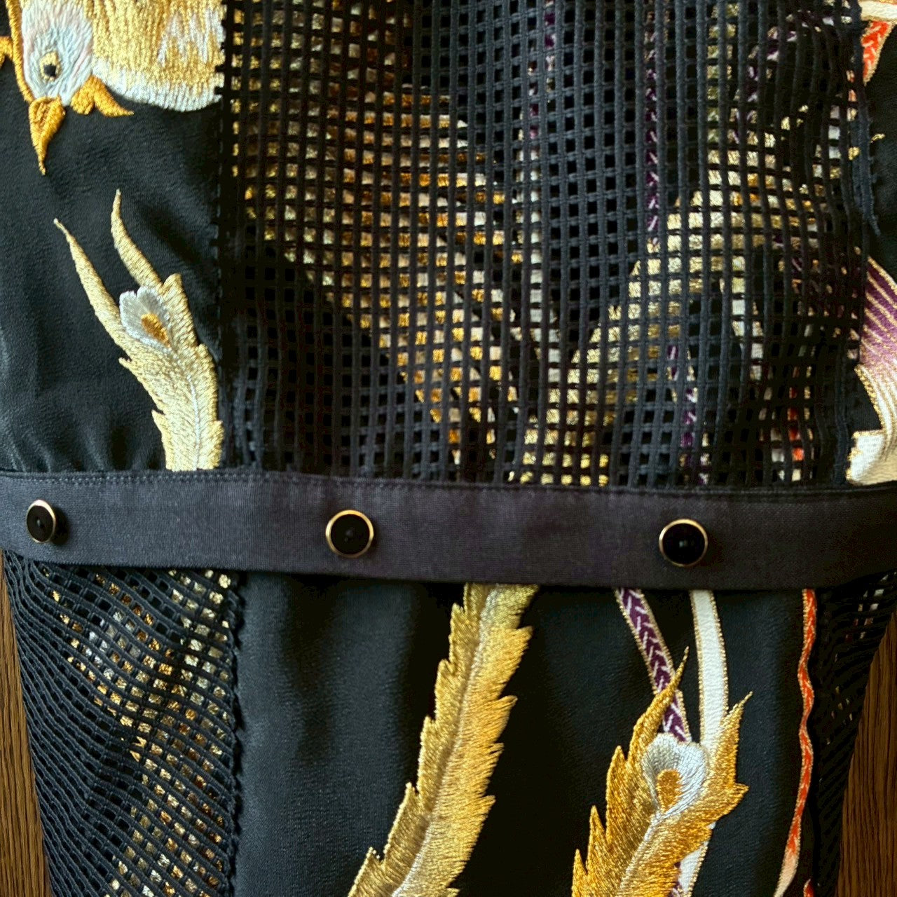 Kurotomesode × Mixed Materials Reconstructed Easy Pants Embroidered Denim & Nylon Mix One-of-a-kind Unisex zivun