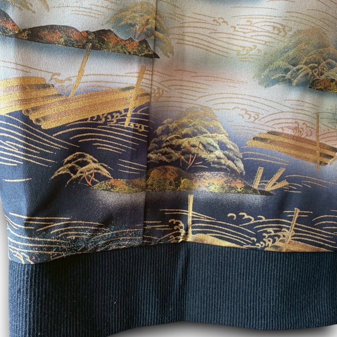 Remake Kimono Top Japanese Landscape from Kurotomesode