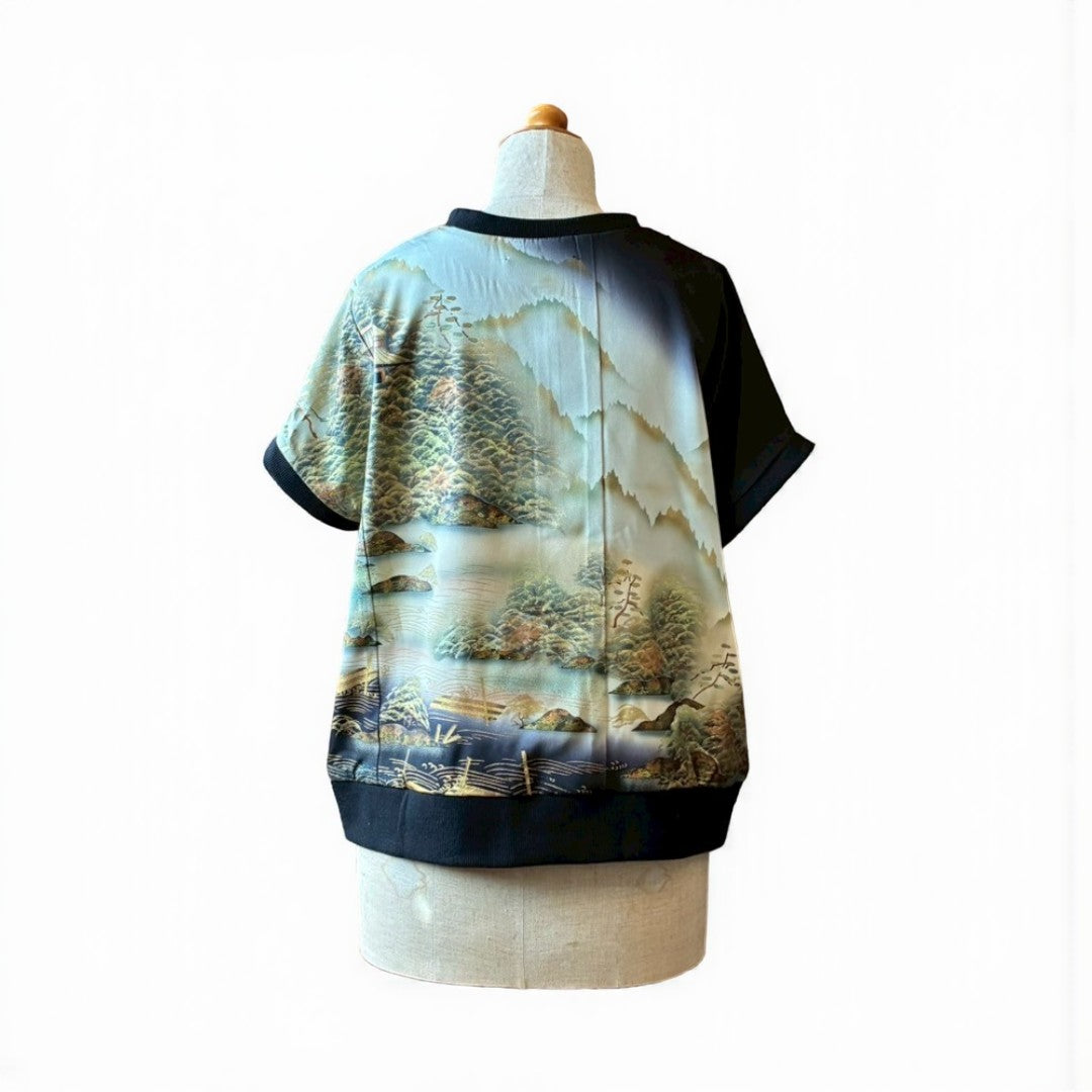 Remake Kimono Top Japanese Landscape from Kurotomesode