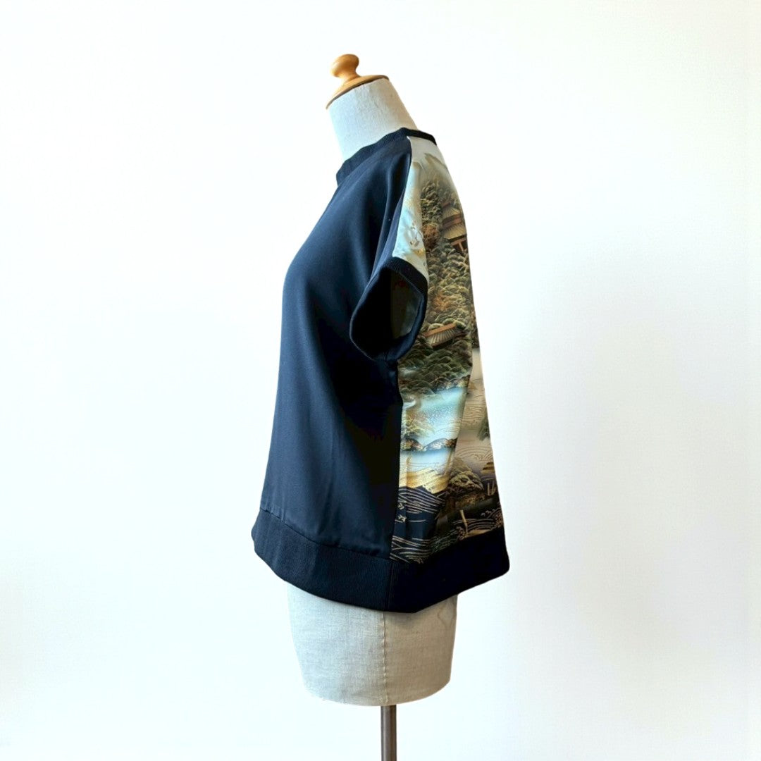 Remake Kimono Top Japanese Landscape from Kurotomesode
