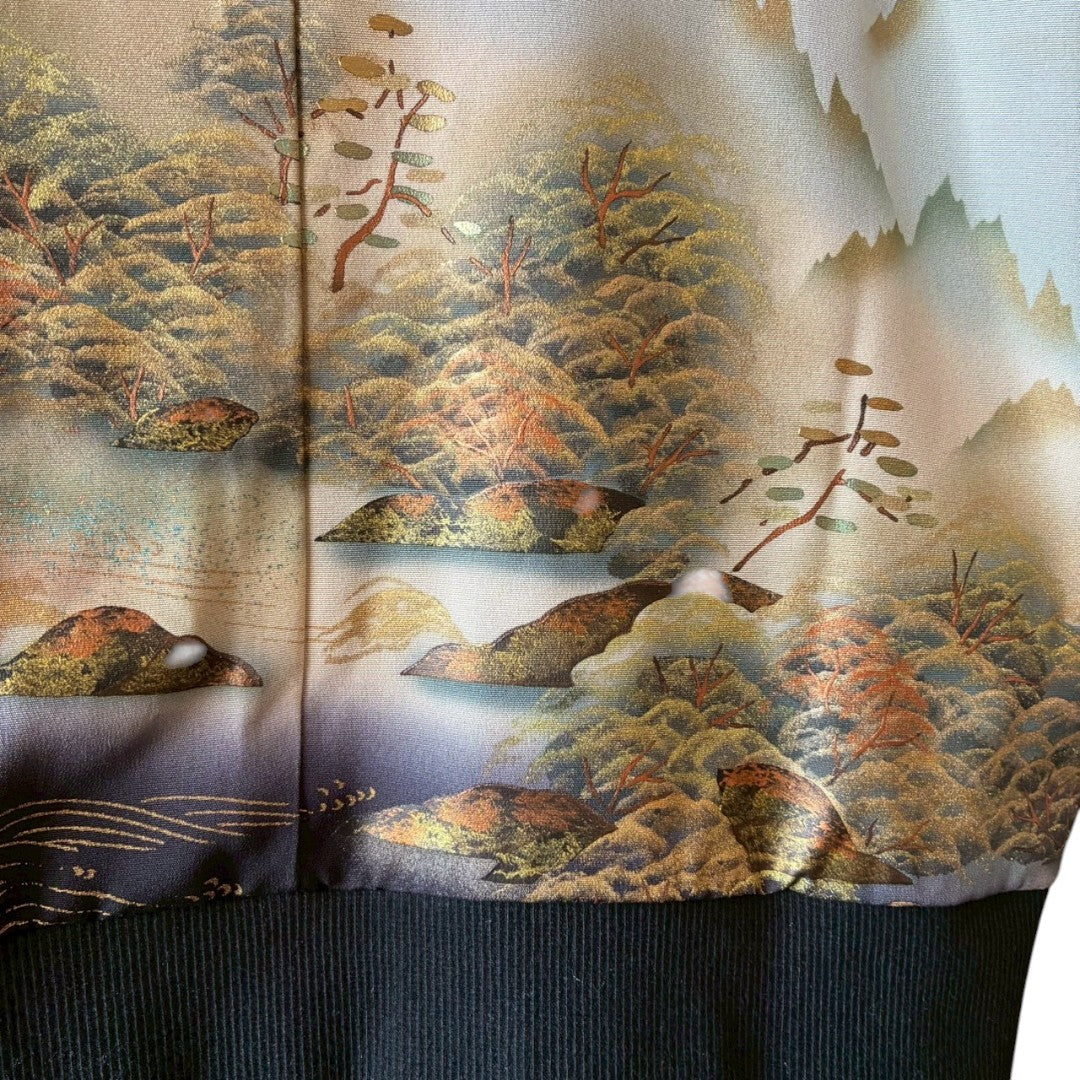 Remake Kimono Top Japanese Landscape from Kurotomesode