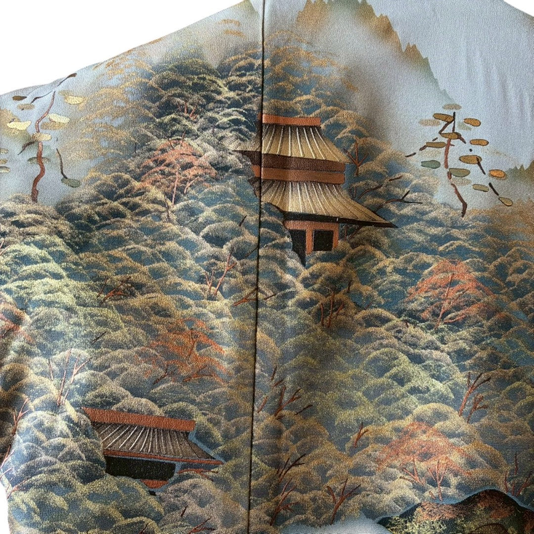 Remake Kimono Top Japanese Landscape from Kurotomesode