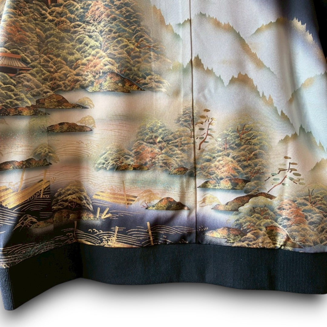 Remake Kimono Top Japanese Landscape from Kurotomesode