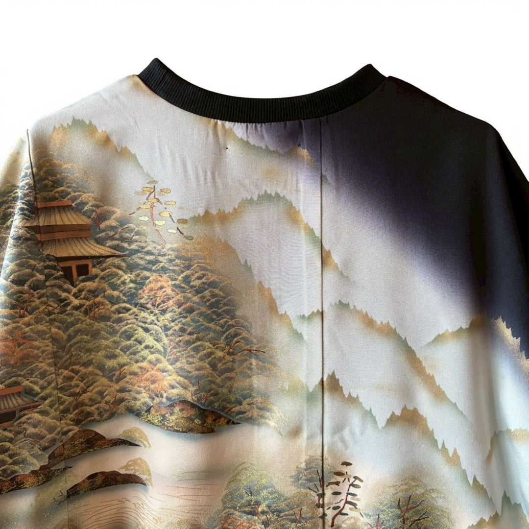 Remake Kimono Top Japanese Landscape from Kurotomesode