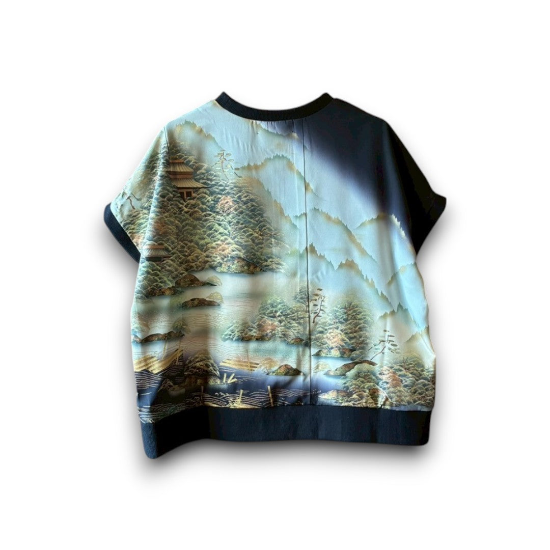 Remake Kimono Top Japanese Landscape from Kurotomesode