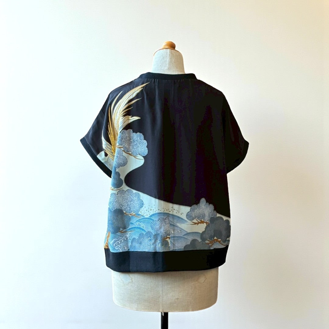 Remake Kimono Top – Phoenix and Pine Embroidery from Kurotomesode