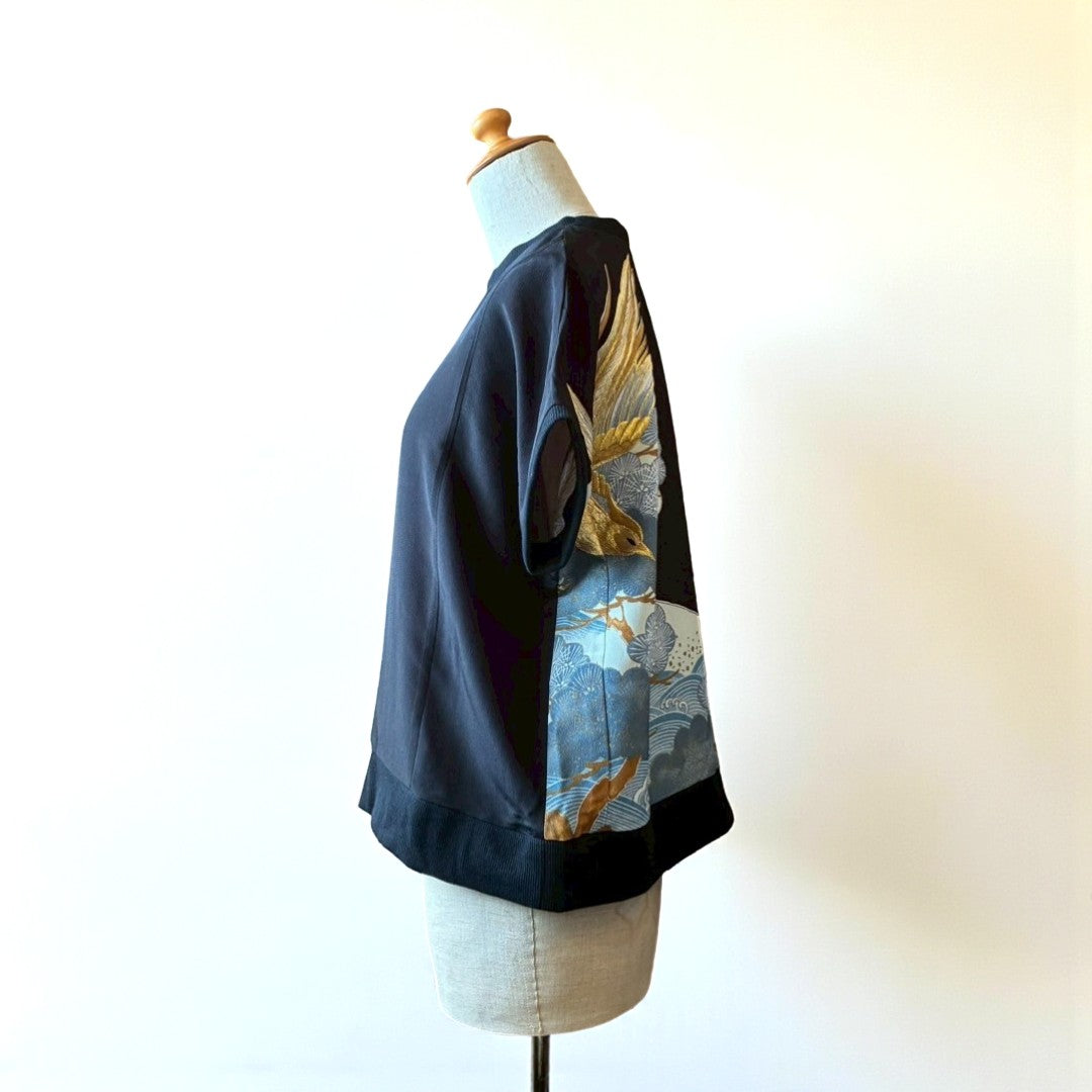 Remake Kimono Top – Phoenix and Pine Embroidery from Kurotomesode