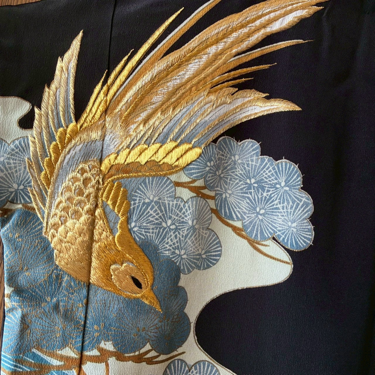 Remake Kimono Top – Phoenix and Pine Embroidery from Kurotomesode