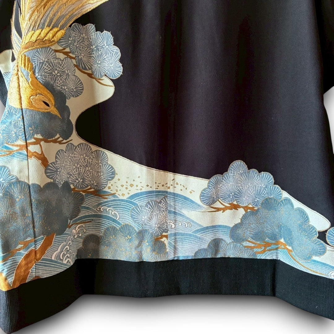 Remake Kimono Top – Phoenix and Pine Embroidery from Kurotomesode