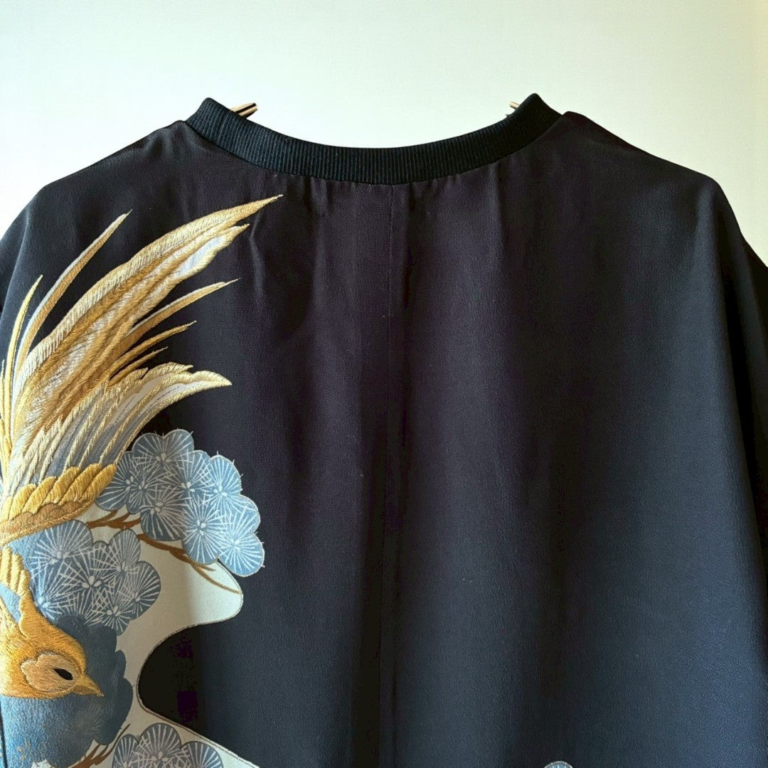 Remake Kimono Top – Phoenix and Pine Embroidery from Kurotomesode