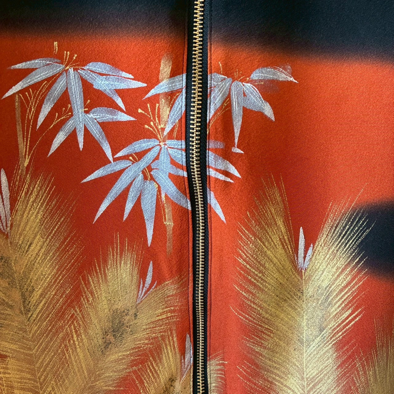 Kurotomesode & Obi Reconstructed Hoodie with Bamboo & Pine Pattern One-of-a-kind Unisex zivun