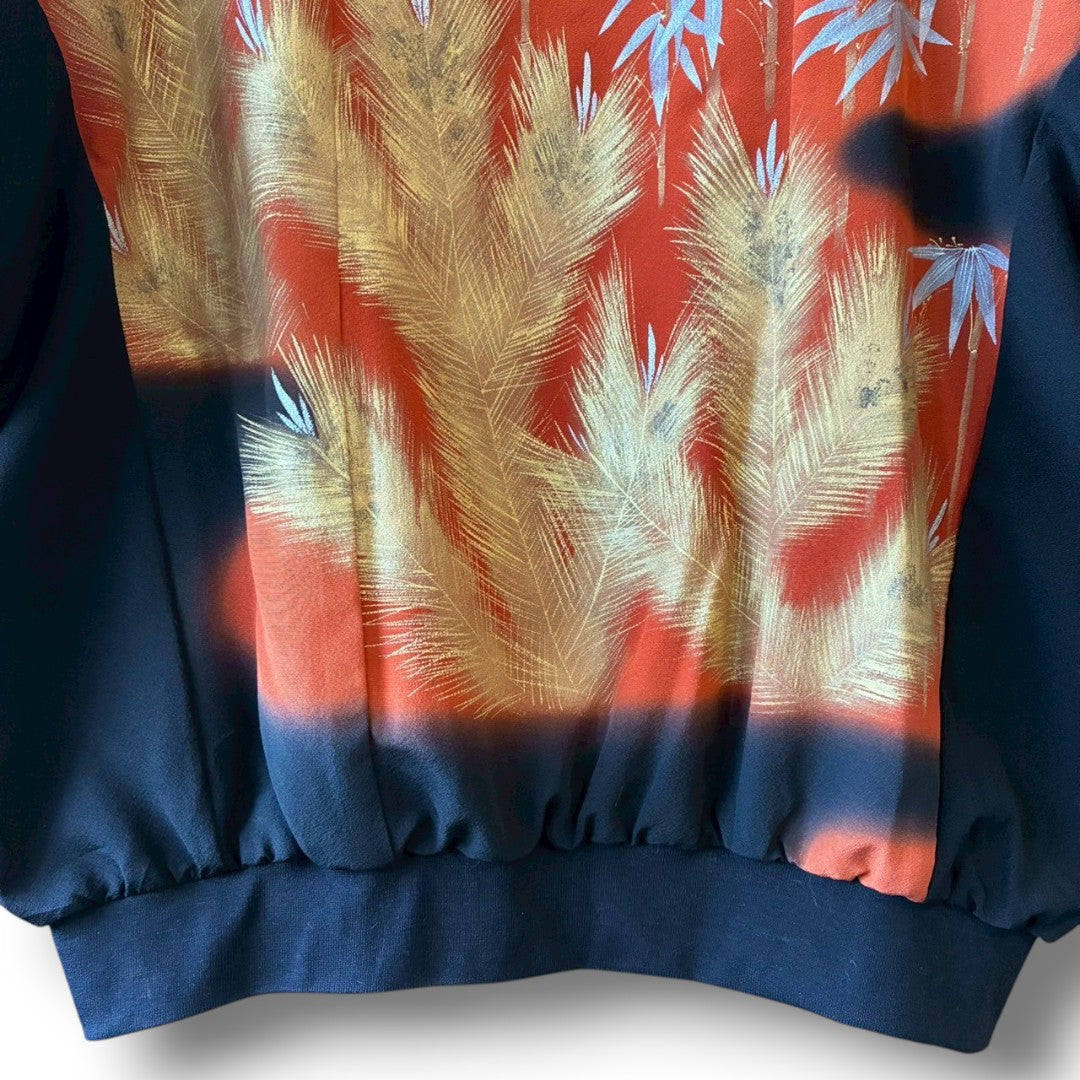 Kurotomesode & Obi Reconstructed Hoodie with Bamboo & Pine Pattern One-of-a-kind Unisex zivun