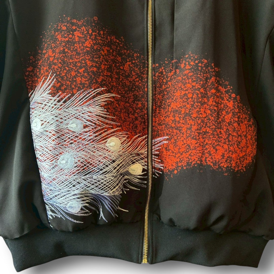 Kurotomesode & Obi Reconstructed Hoodie with Embroidered Peacock & Gold Brocade Hood One-of-a-kind Unisex zivun