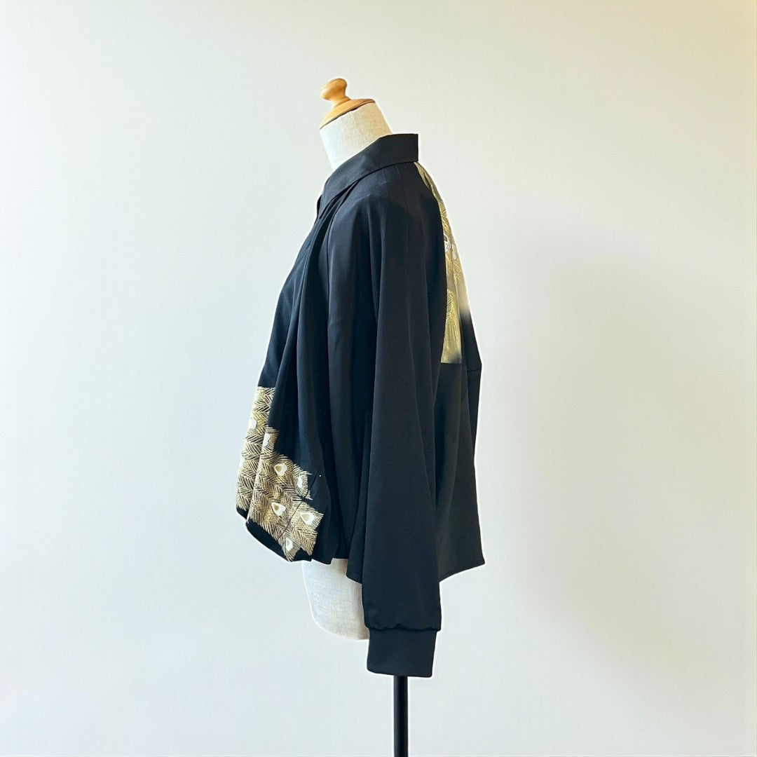 Kurotomesode Reconstructed Balloon Jacket Peacock Embroidery Draped Silhouette One-of-a-kind Unisex zivun