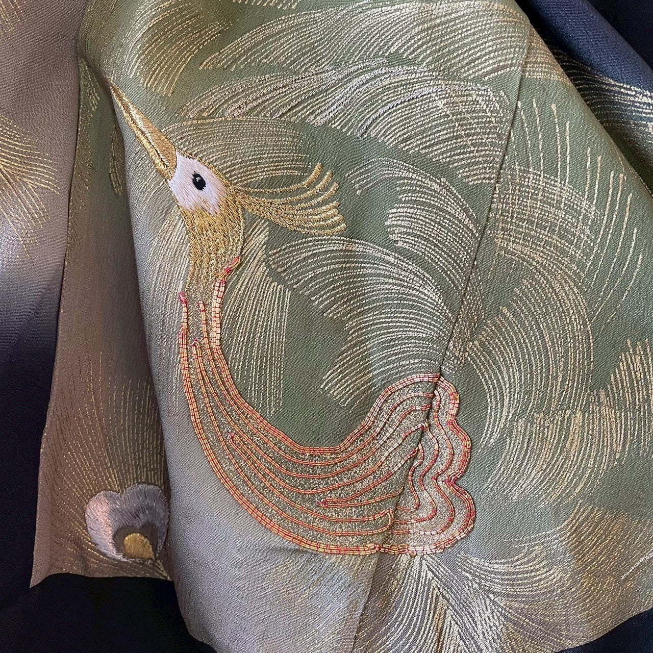 Kurotomesode Reconstructed Balloon Jacket Peacock Embroidery Draped Silhouette One-of-a-kind Unisex zivun