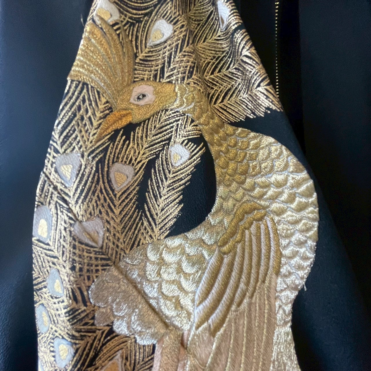 Kurotomesode Reconstructed Balloon Jacket Peacock Embroidery Draped Silhouette One-of-a-kind Unisex zivun