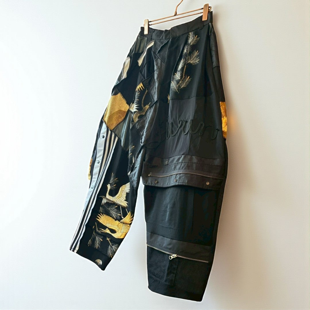 Kurotomesode × Vintage Upcycled Wide Pants Handmade Reconstructed One-of-a-Kind Unisex