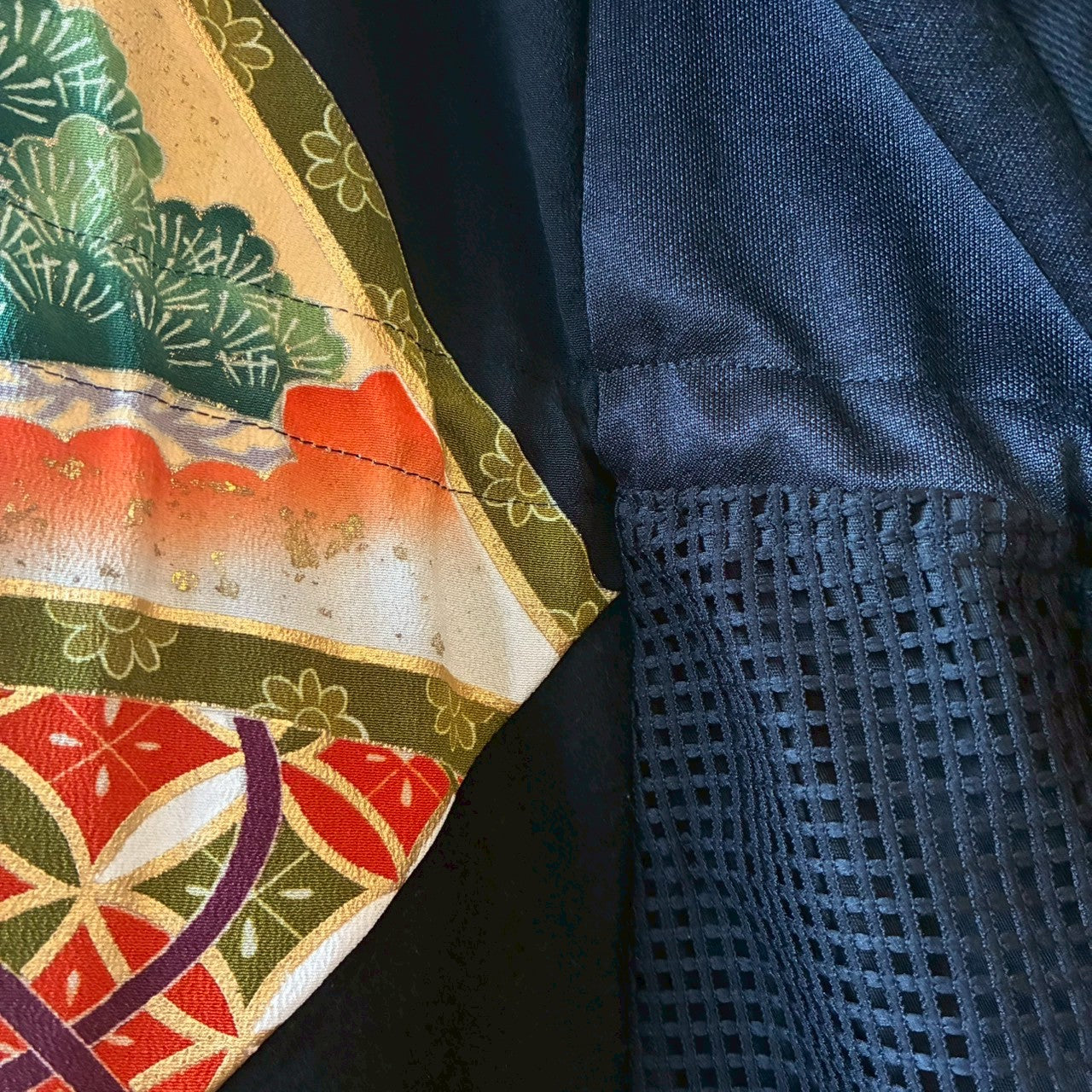 Kurotomesode × Mixed Materials Reconstructed Mods Coat Denim Nylon & Obi Patchwork One-of-a-kind Unisex zivun