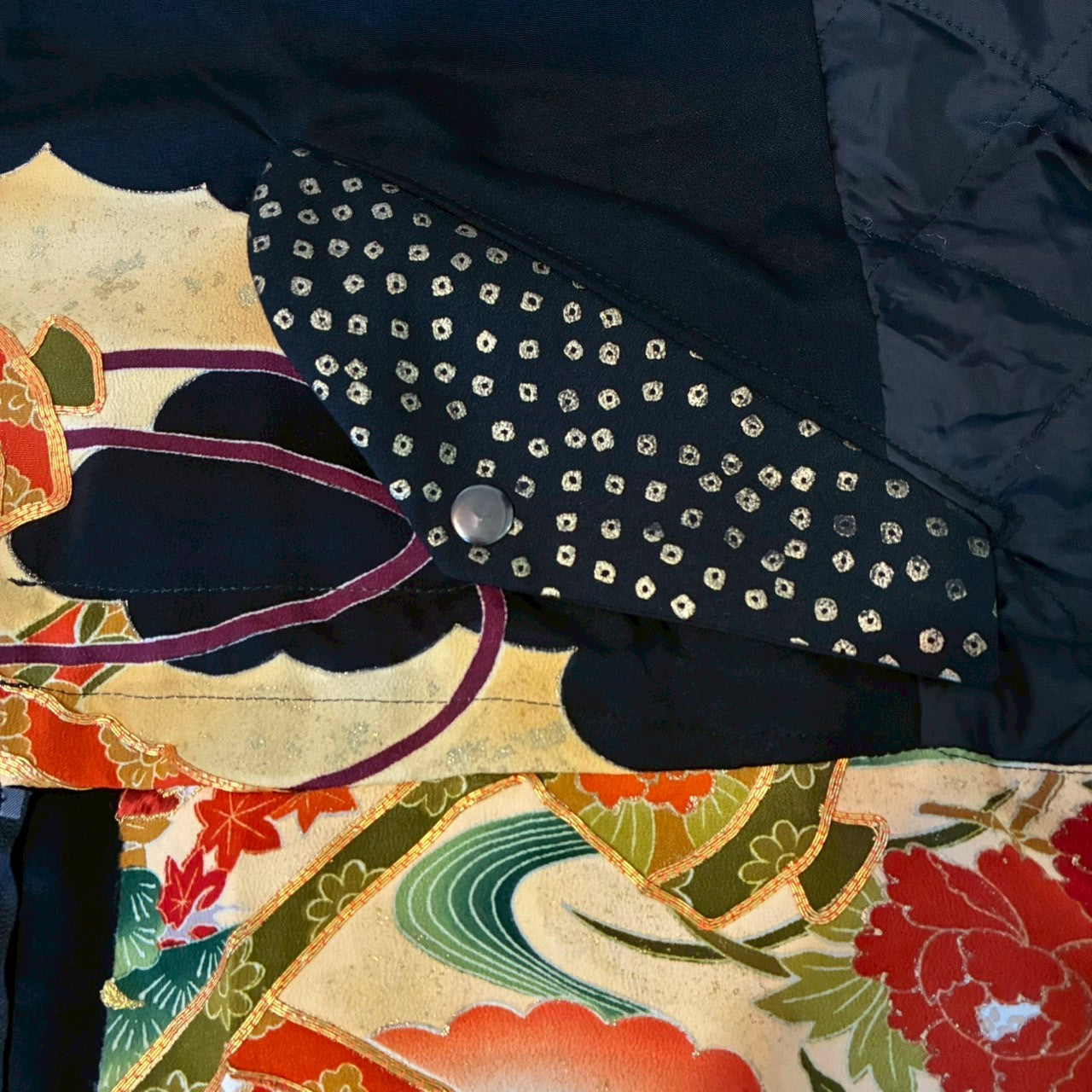 Kurotomesode × Mixed Materials Reconstructed Mods Coat Denim Nylon & Obi Patchwork One-of-a-kind Unisex zivun