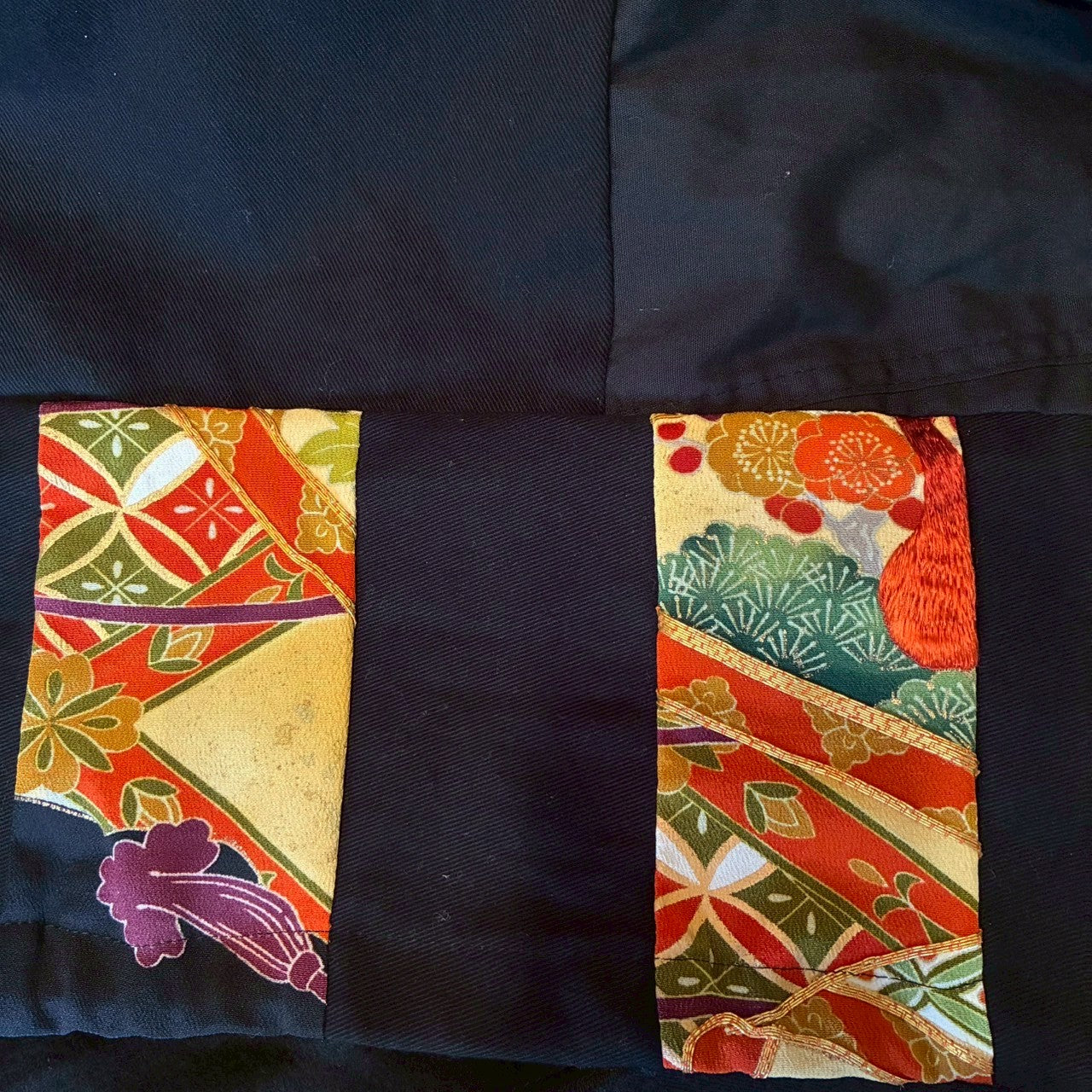 Kurotomesode × Mixed Materials Reconstructed Mods Coat Denim Nylon & Obi Patchwork One-of-a-kind Unisex zivun