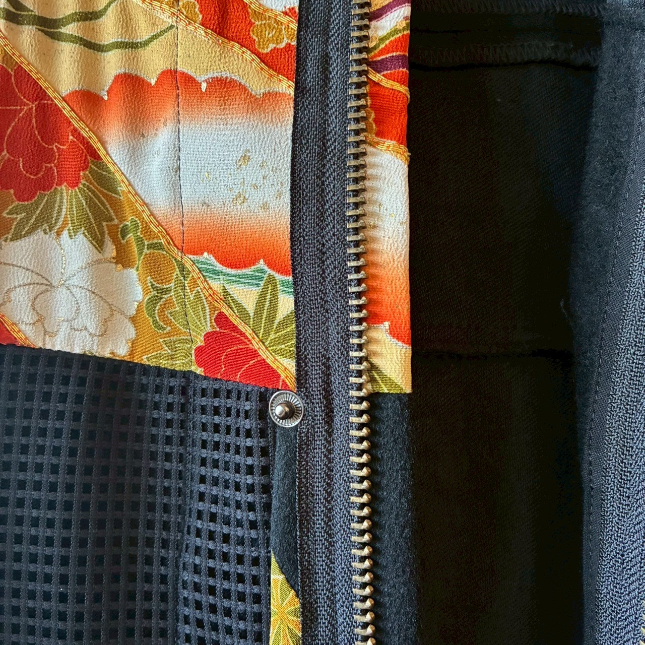 Kurotomesode × Mixed Materials Reconstructed Mods Coat Denim Nylon & Obi Patchwork One-of-a-kind Unisex zivun