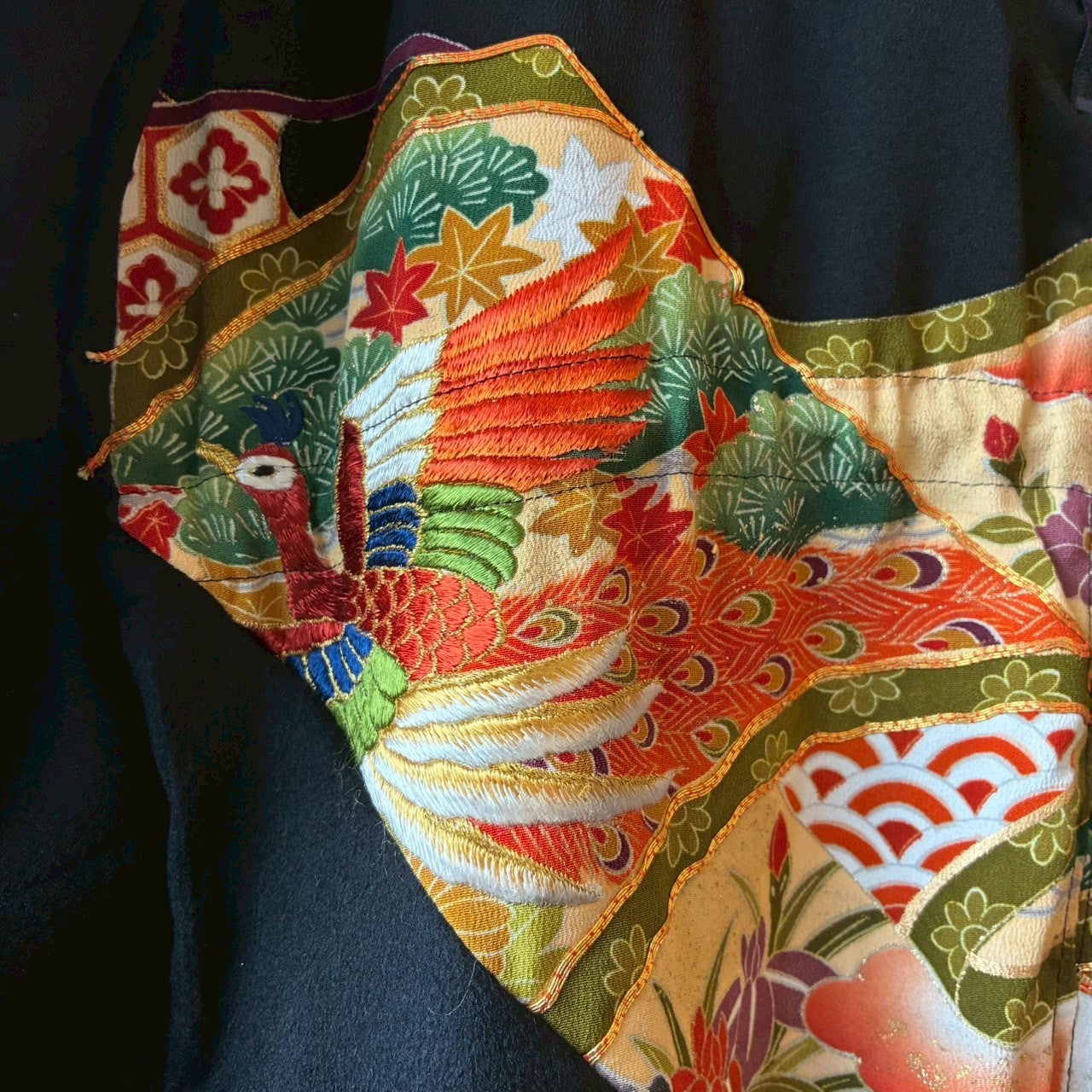 Kurotomesode × Mixed Materials Reconstructed Mods Coat Denim Nylon & Obi Patchwork One-of-a-kind Unisex zivun