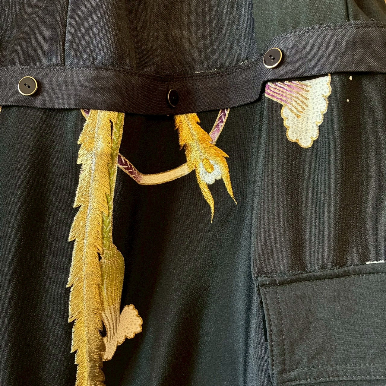 zivun by ogino Reconstructed Kimono Tuck Pants | Embroidered Washi Motif | Unisex | One-of-a-Kind | OLD FLIP