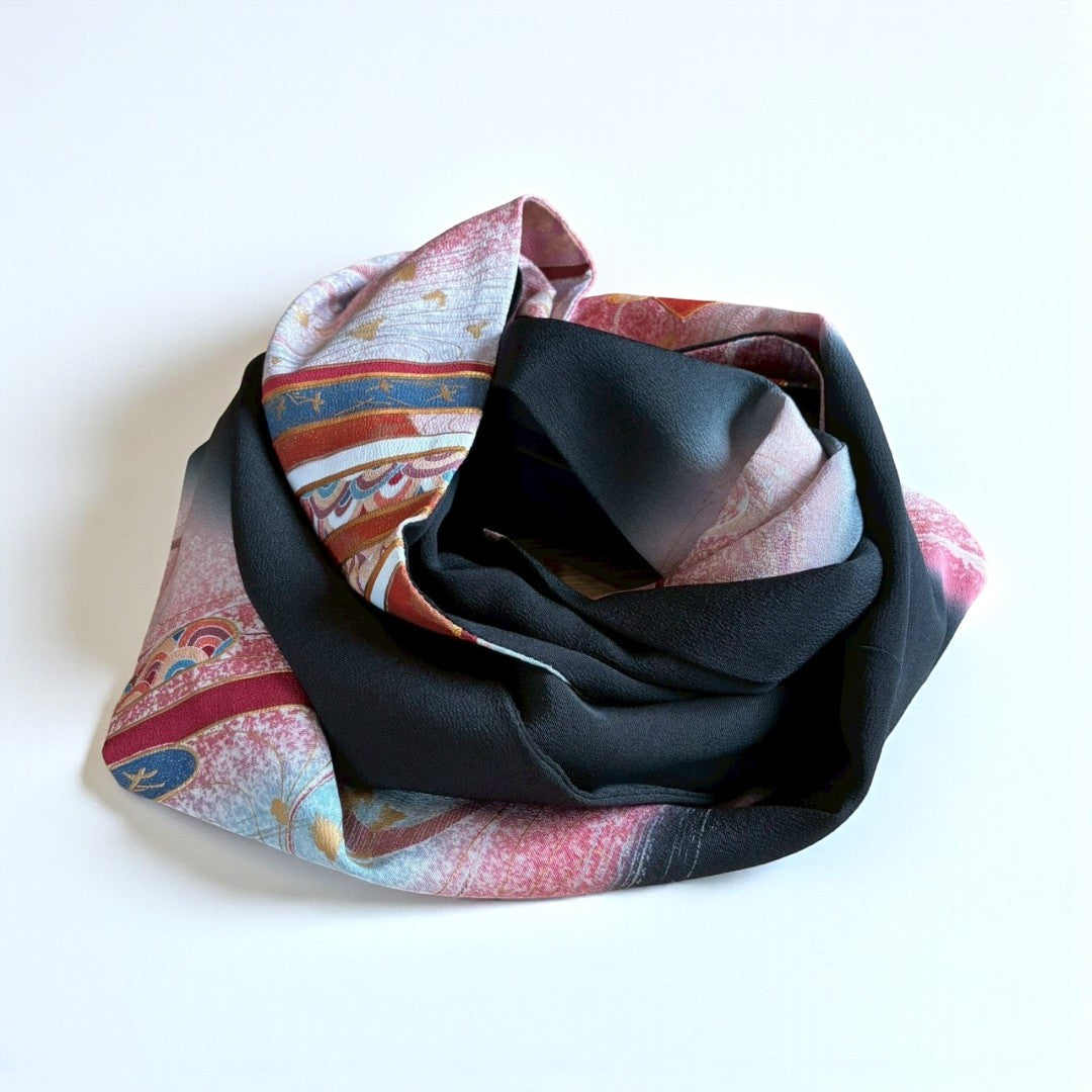 Remake Kuromontsuki Kimono Stole – Gosho-Guruma & Flowing Water Motif