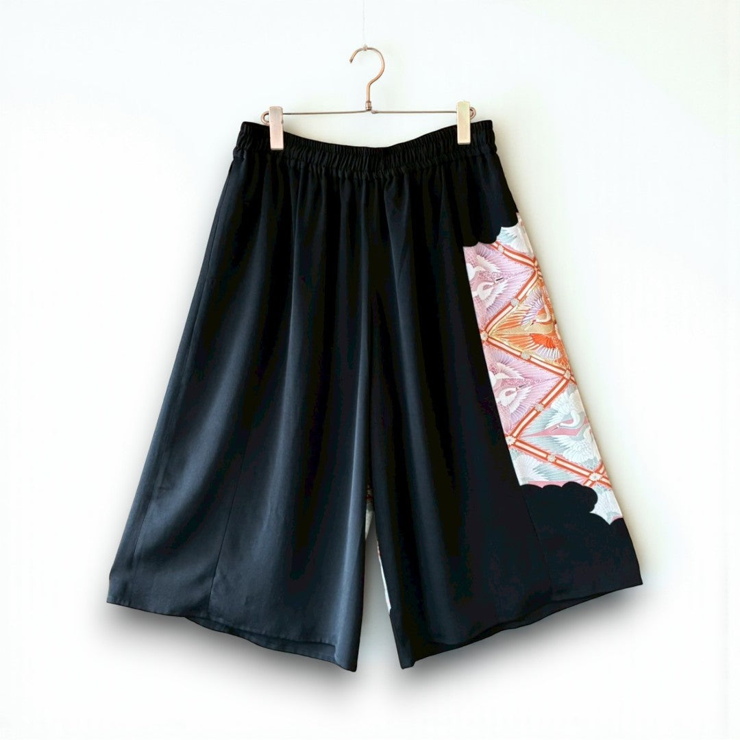 Reconstructed Wide-Leg Pants – Vintage Kimono with Crane Motif