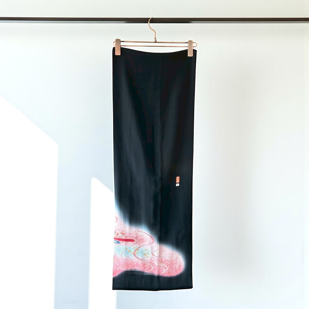 Remake Kuromontsuki Kimono Stole – Gosho-Guruma & Flowing Water Motif