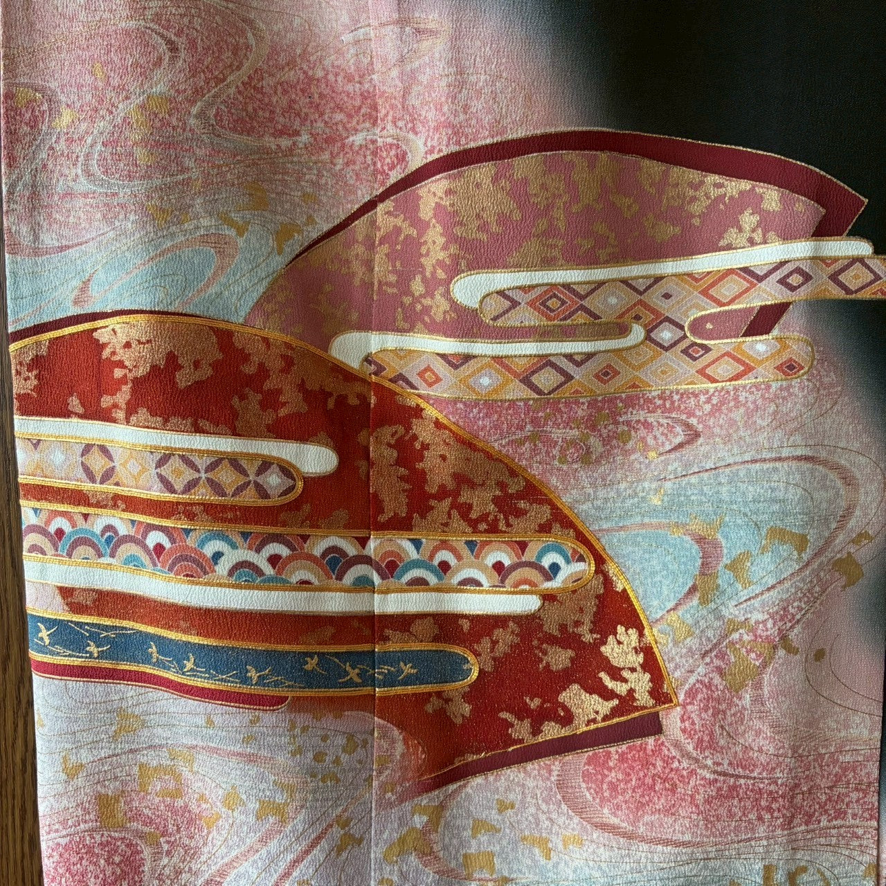Remake Kuromontsuki Kimono Stole – Gosho-Guruma & Flowing Water Motif