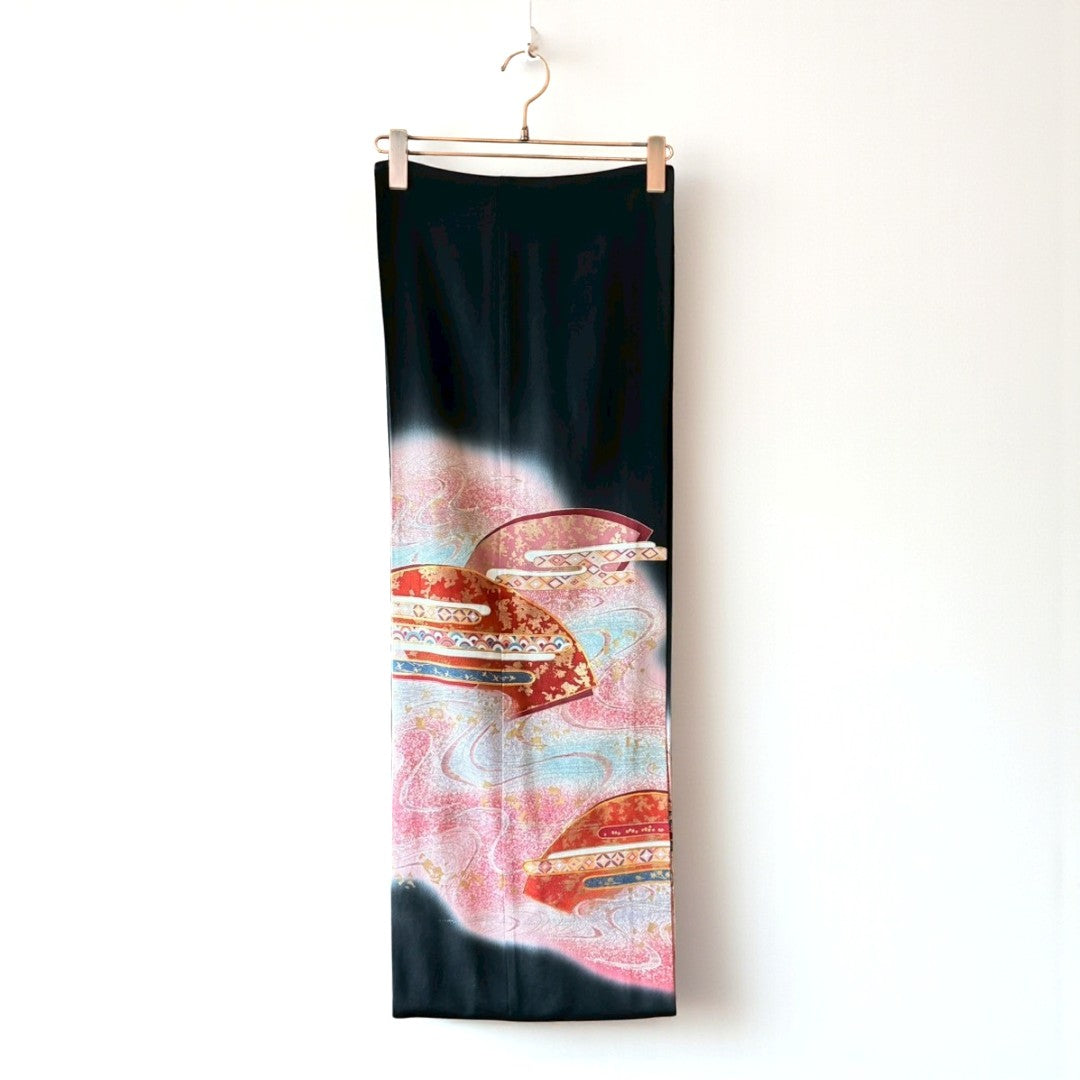 Remake Kuromontsuki Kimono Stole – Gosho-Guruma & Flowing Water Motif
