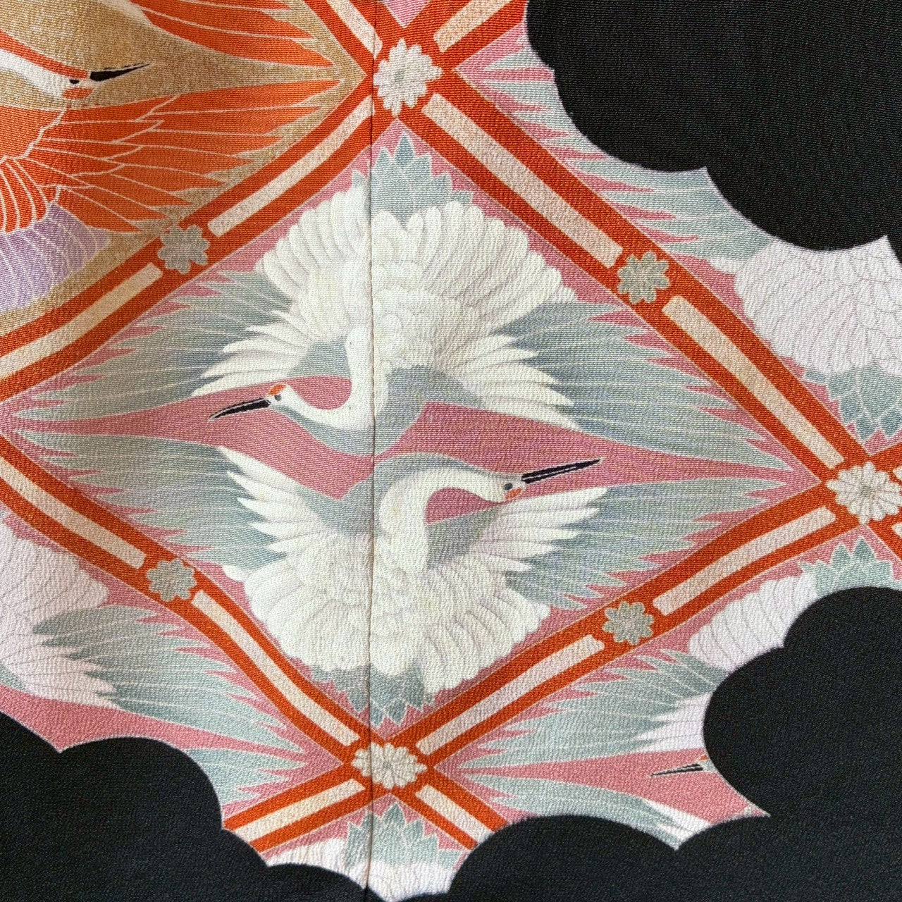 Reconstructed Wide-Leg Pants – Vintage Kimono with Crane Motif