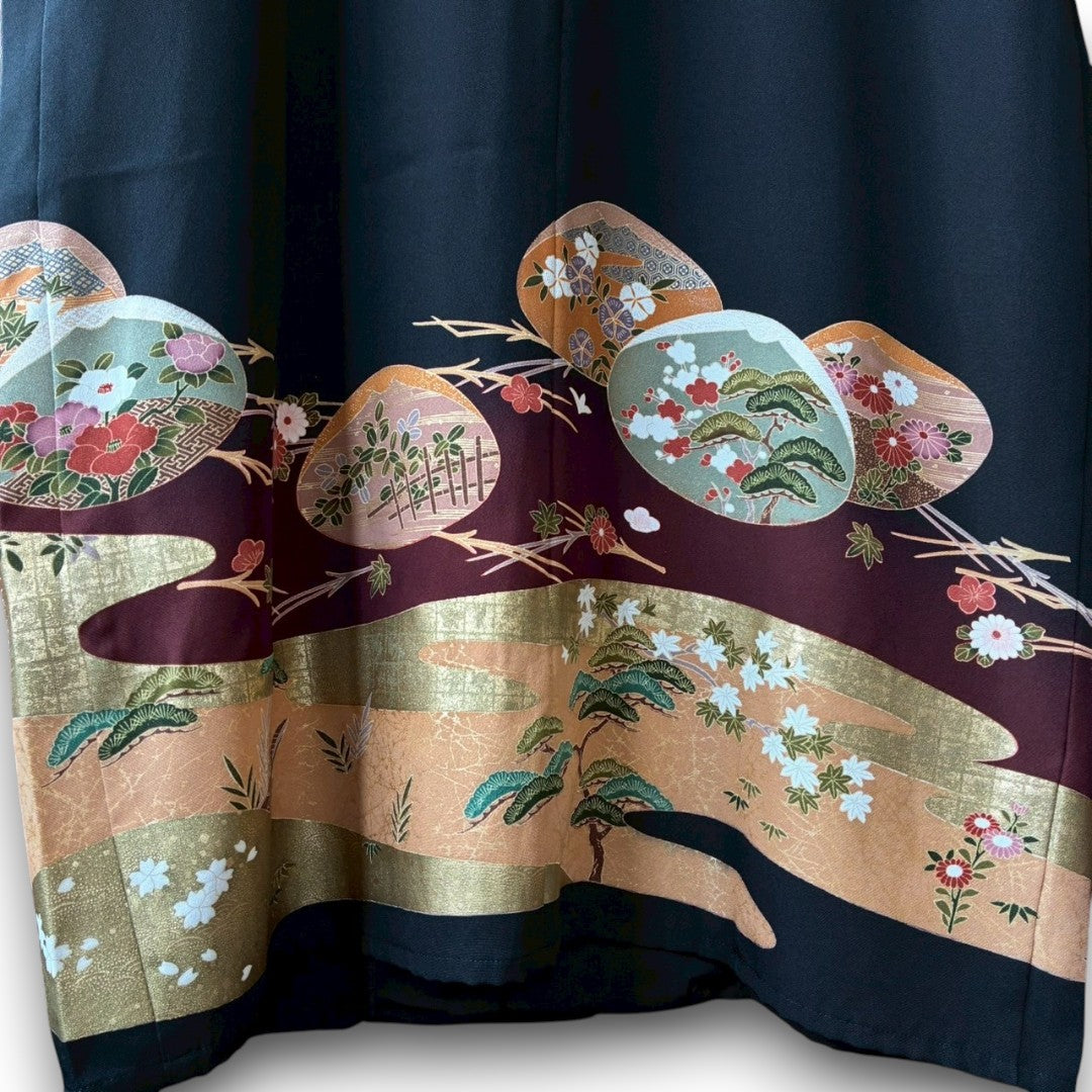 One-of-a-Kind Kimono Remake Long Coat – Reconstructed from Vintage Black Tomesode