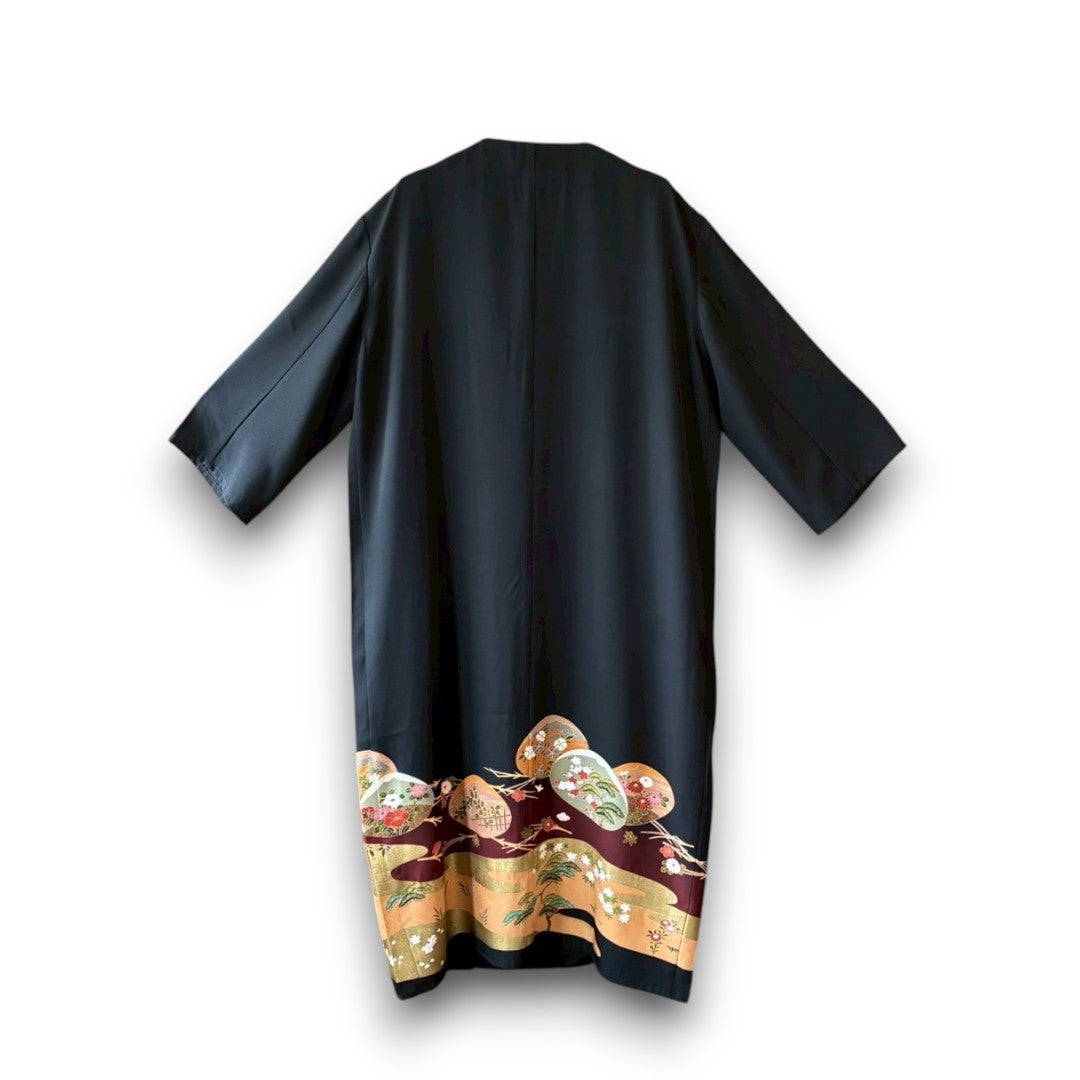 One-of-a-Kind Kimono Remake Long Coat – Reconstructed from Vintage Black Tomesode