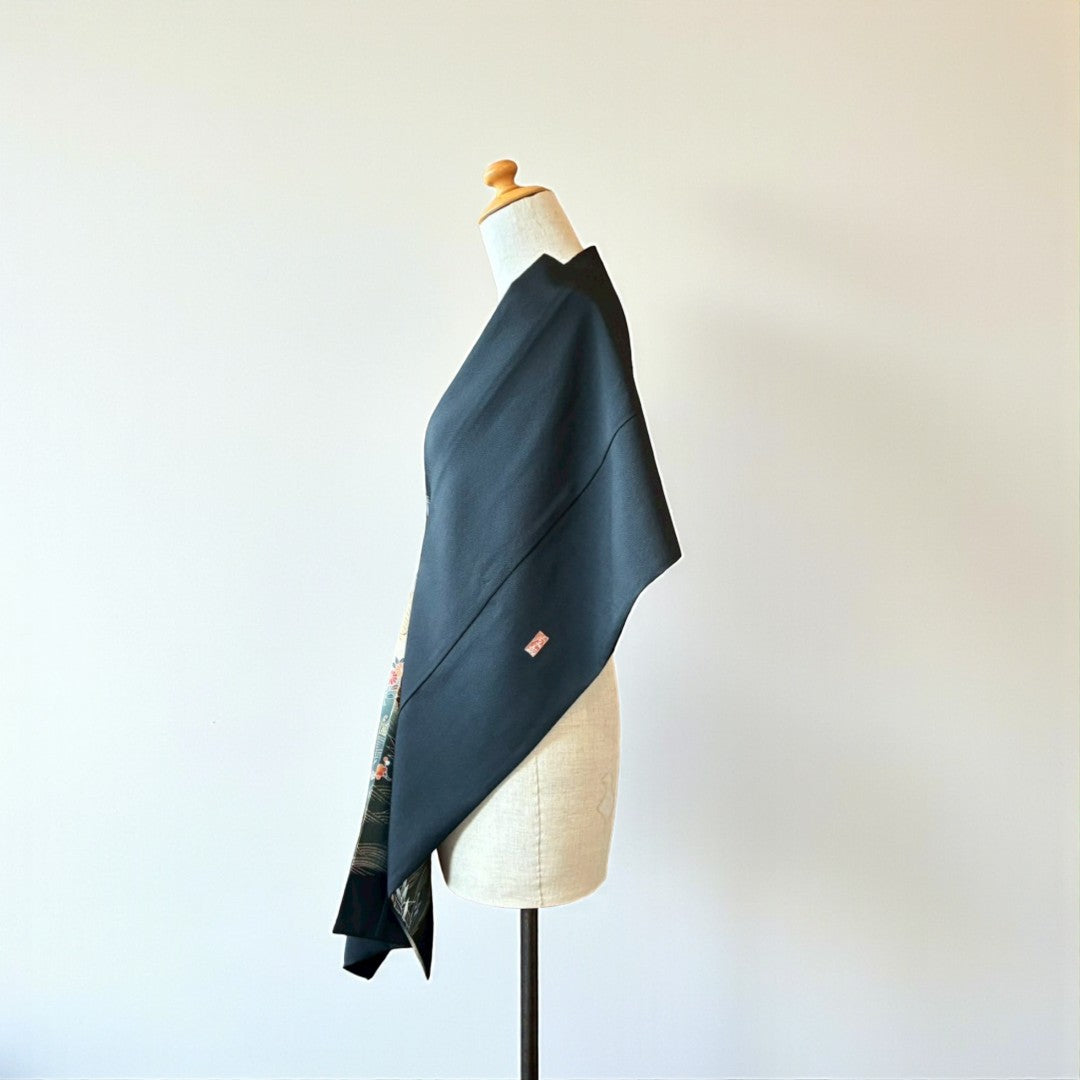 Remade Silk Scarf from Kurotomesode Kimono – Japanese Embroidery | mukafu Reconstructed