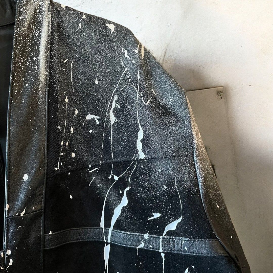 Leather coat, long coat, women's, men's, unisex, reconstructed, remade, denim, distressed, obi, paint, Ao Miyasaka recollect Ariake Garden store