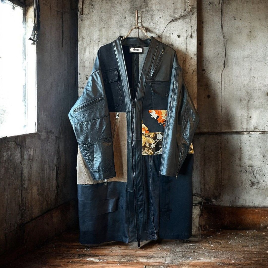 kimono obi leather coat 有明ガーデンrecollect店 着物 帯 レザー コート デニムコート 再構築 リメイク remake kolc0003