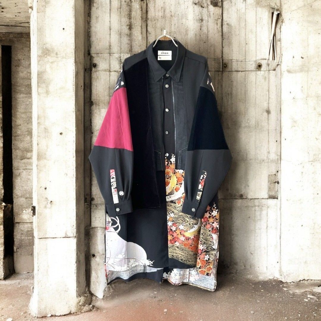 kimono long shirt 有明ガーデンrecollect店 着物 ロングシャツ シャツ シャツコート コート リメイク remake 再構築 黒留袖