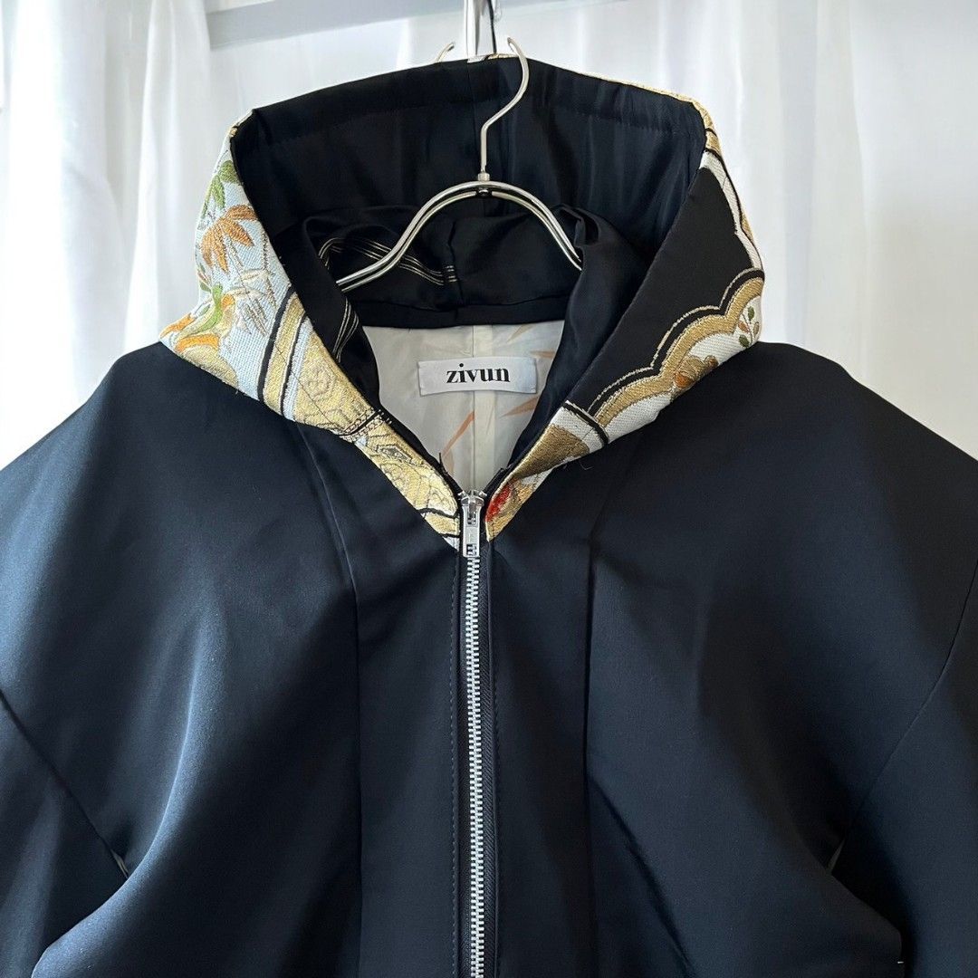 Hoodie Parka Kimono Obi Zip Women's Men's Oversized Remake Kimono Hoodie 2 Black Recollect Ariake Garden Store