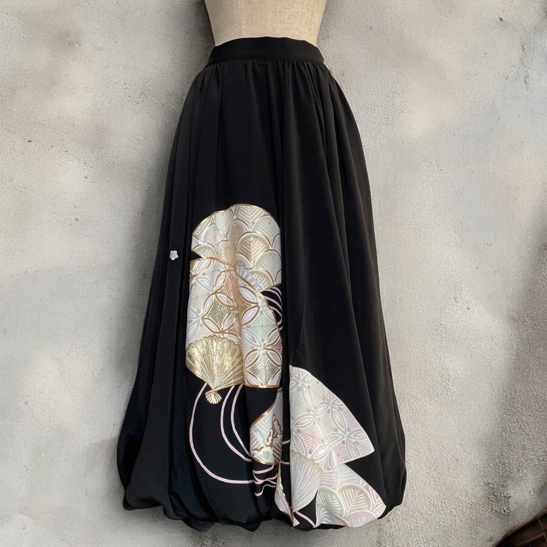 ロングスカート レディース リメイク 着物 黒留袖 黒 ブラック kimono balloon skirt バルーンスカート recollect有明ガーデン店
