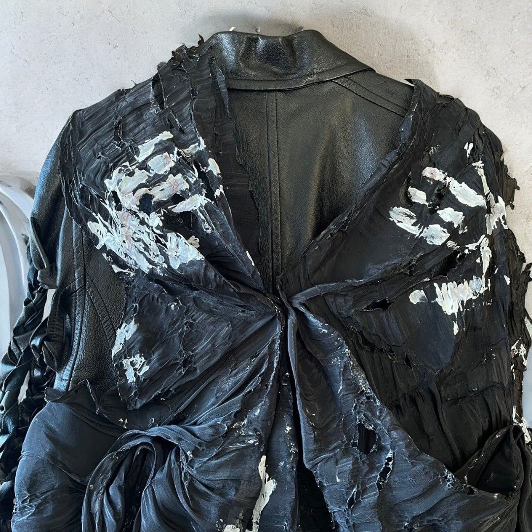 Leather jacket for women, remade, painted, black, Ao Miyasaka recollect Ariake Garden store