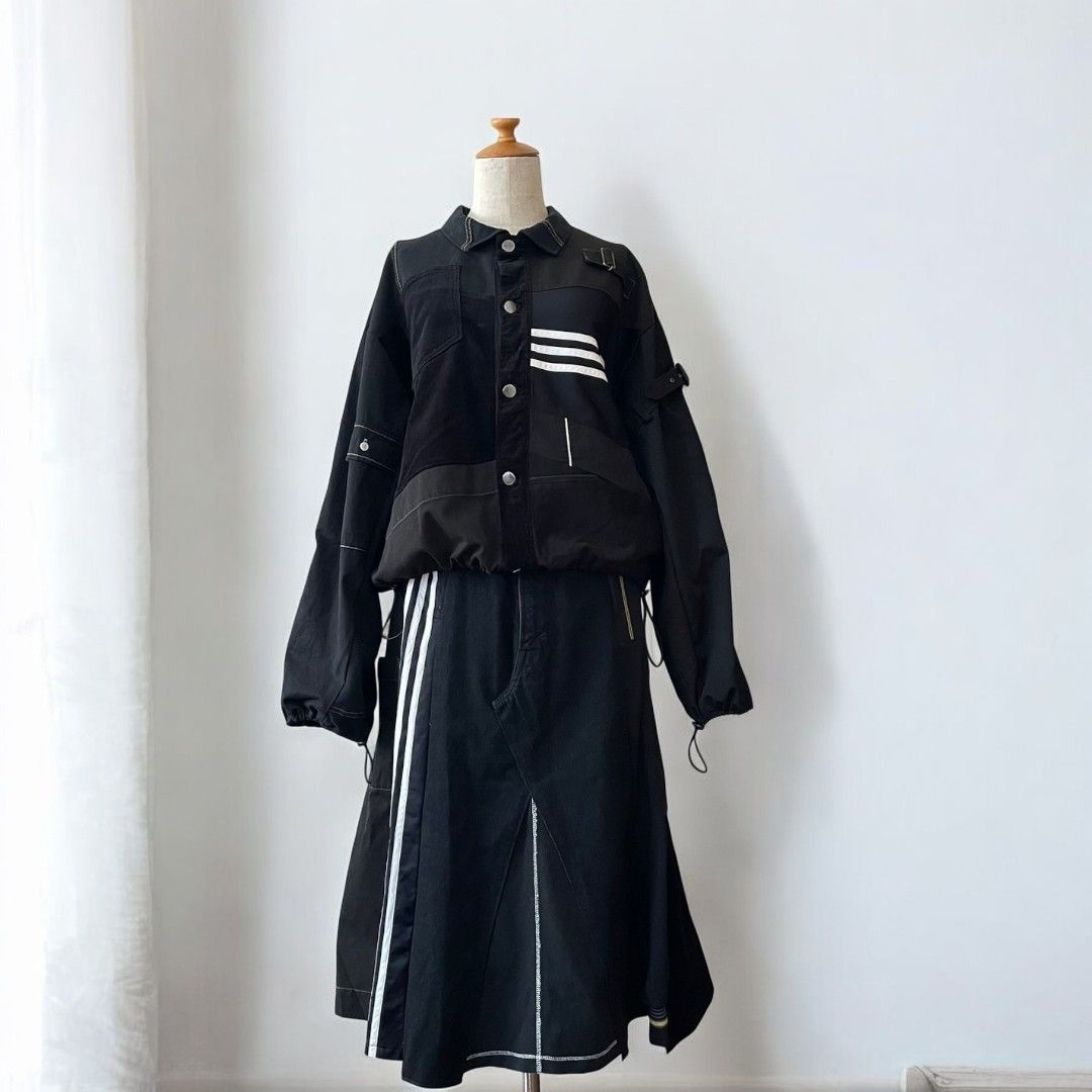Reconstructed Black Patchwork Jacket & Skirt Set 有明ガーデンrecollect店 ジャケット リメイク セットアップ 再構築 rbj0001